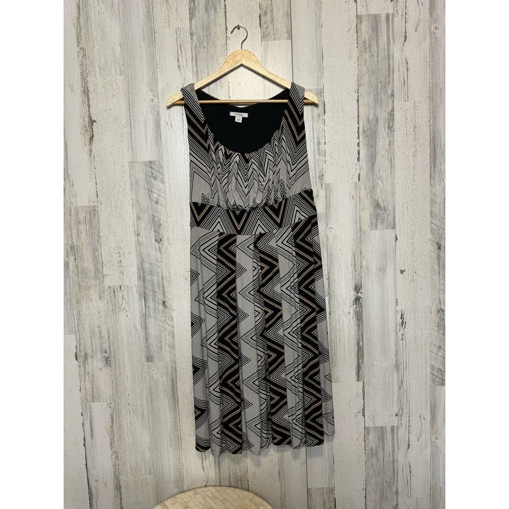Dressbarn Chevron Empire Waist Midi Dress Womens Plus 20W Sleeveless Stretch